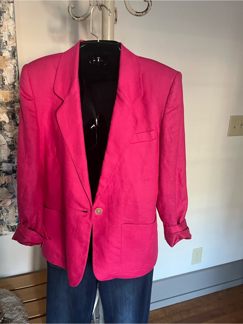 Vintage 90s Talbots Pink Linen Blazer